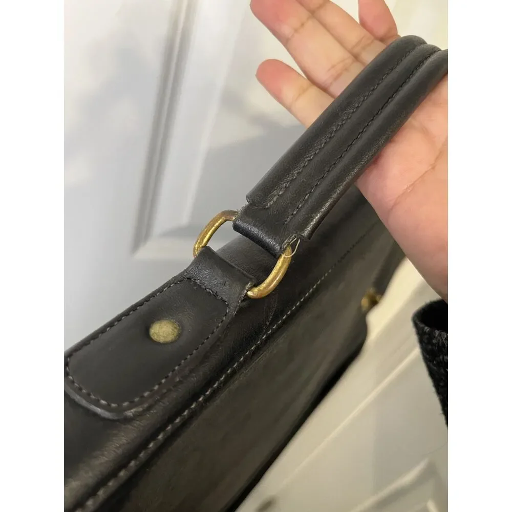 Vintage Laura USA Black Leather Briefcase Laptop Bag Work Satchel